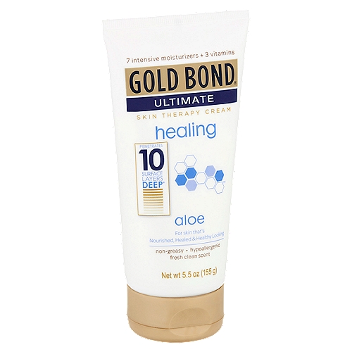 Gold Bond Ultimate Healing Aloe Skin Therapy Cream, 5.5 oz
Penetrates 10 surface layers deep* to help stop dry skin before it starts
*refers to surface skin
Positive ions keep moisture attached to the skin, so you can feel it working even after you wash your hands.
Unique blend of Hydralast® emollients and humectants draws moisture throughout the day, for 24 hour moisturization