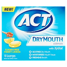 ACT Lozenges, Dry Mouth Sugar Free Honey-Lemon, 18 Each