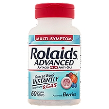 Rolaids Advanced Assorted Berries Multi-Symptom Antacid Plus Anti-Gas, Chewable Tablets, 60 Each