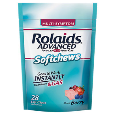 Rolaids Advanced Antiacid Plus Anti-Gas Mixed Berry Multi Symptom Softchews, 28 count