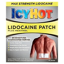 Icy Hot Plus Menthol Max Strength Lidocaine Patch, 5 count, 5 Each