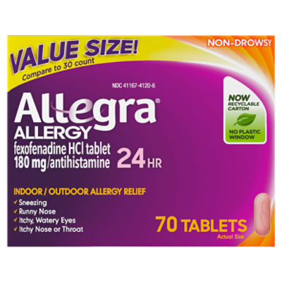 Allegra 24Hr NonDrowsy Indoor/Outdoor Allergy Relief Tablets Value Size!, 70 count