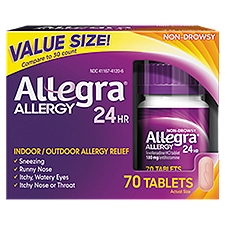 Allegra 24Hr Non-Drowsy Indoor/Outdoor Allergy Relief Tablets Value Size!, 70 count