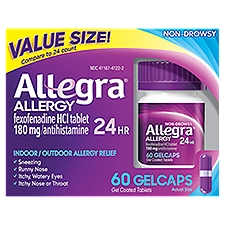 Allegra 24Hr Non-Drowsy Indoor / Outdoor Allergy Relief Gelcaps Value Size!, 60 count