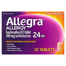 Allegra Non-Drowsy 24 Hr Allergy, Tablets, 15 Each