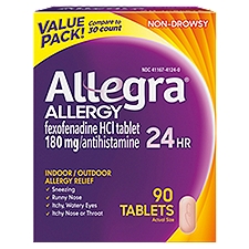 Allegra 24Hr Non-Drowsy Indoor / Outdoor Allergy Relief, Tablets, 90 Each