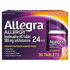 Allegra 24 Hr Non-Drowsy Allergy 180 mg, Tablets, 30 Each