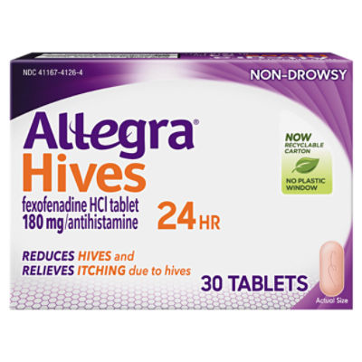 Allegra 24Hr Non-Drowsy Hives Tablets, 180 mg, 30 count, 30 Each