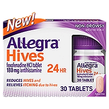 Allegra 24Hr Non-Drowsy Hives Tablets, 180 mg, 30 count, 30 Each