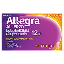 Allegra 12Hr Non-Drowsy Indoor / Outdoor Allergy Relief Tablets, 12 count, 12 Each