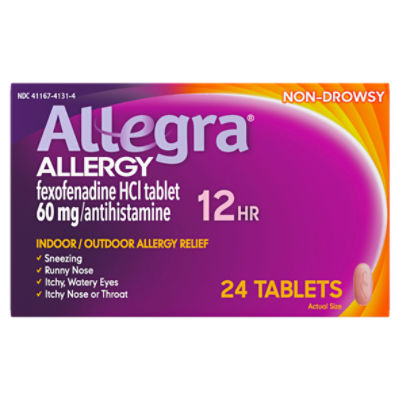 Allegra 12Hr Non-Drowsy Indoor / Outdoor Allergy Relief Tablets, 24 count, 24 Each