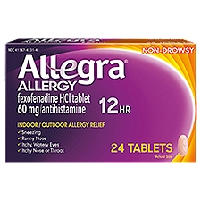 Allegra 12Hr Non-Drowsy Indoor / Outdoor Allergy Relief Tablets, 24 count, 24 Each