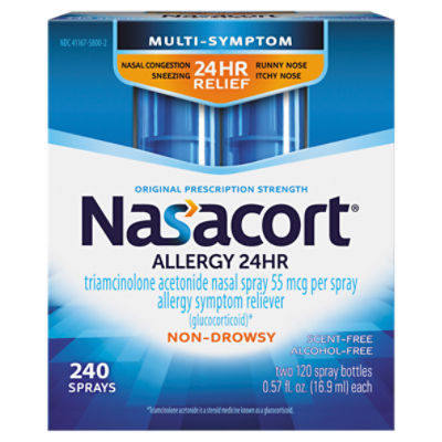 Nasacort Multi-Symptom Allergy 24Hr Relief Non-Drowsy Nasal Spray, 55 mcg, 0.57 fl oz, 2 count, 1.14 fluidOunceUS