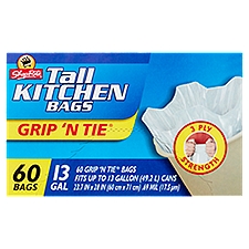ShopRite Grip 'N Tie 13 Gal Tall, Kitchen Bags, 60 Each