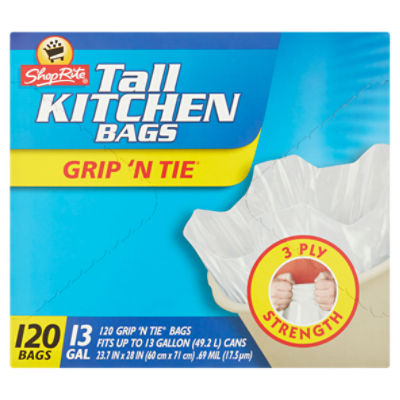 ShopRite Grip 'N Tie 13 Gal Tall Kitchen Bags, 120 count