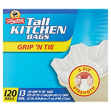 ShopRite Grip 'N Tie 13 Gal Tall Kitchen Bags, 120 count