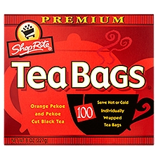 ShopRite Premium Orange Pekoe and Pekoe Cut , Black Tea Bags, 100 Each