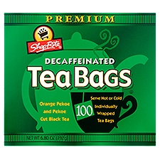 ShopRite Premium Decaffeinated Orange Pekoe and Pekoe Cut , Black Tea Bags, 100 Each