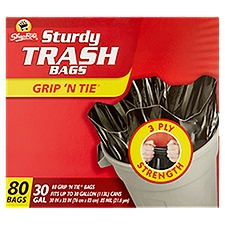 ShopRite Grip 'N Tie 30 Gal Sturdy, Trash Bags, 80 Each