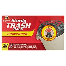 ShopRite 30 Gal Sturdy Trash Drawstring Bags, 28 count