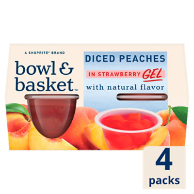 Bowl & Basket Diced Peaches in Strawberry Gel, 4.3 oz, 4 count, 17.2 Ounce