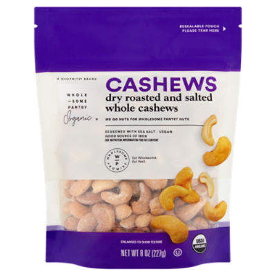 Wholesome Pantry Organic Dry Roasted and Salted Whole Cashews, 8 oz, 8 Ounce