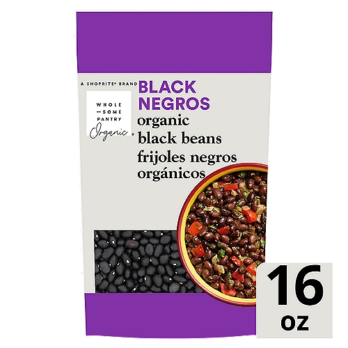 Wholesome Pantry Organic Black Negros Organic Black Beans, 16 oz
Low Fat*
*Black Beans, a Low Fat Food

Cholesterol Free†
†Black Beans, a Cholesterol Free Food

Low Sodium‡
‡Black Beans, a Low Sodium Food

Beans Are a Natural Agricultural Product. Despite Use of Modern Cleaning Equipment, It is Not Always Possible to Remove All Foreign Material.