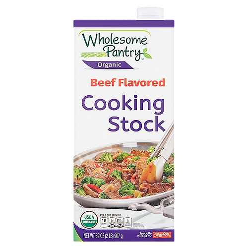 USDA Organic Beef Flavored Cooking Stock with new easy to open cap, no pull tab