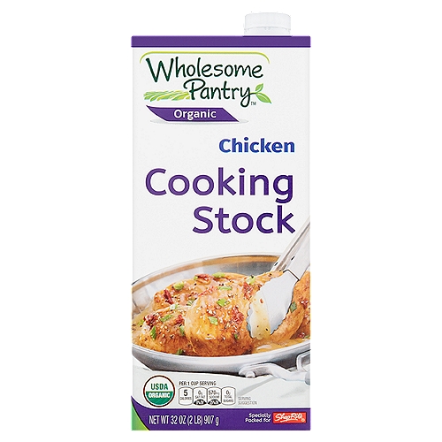 USDA Organic Chicken Cooking Stock with new easy to open cap, no pull tab.