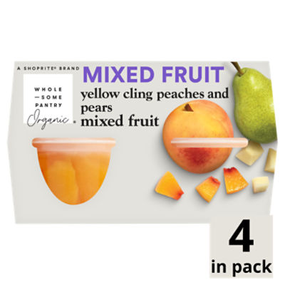 Wholesome Pantry Organic Yellow Cling Peaches and Pears Mixed Fruit in 100% Juice, 4 oz, 4 count, 16 Ounce