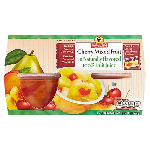 ShopRite Diced Cherry Mixed Fruit in Naturally Flavored 100% Fruit Juice, 4 oz, 4 count