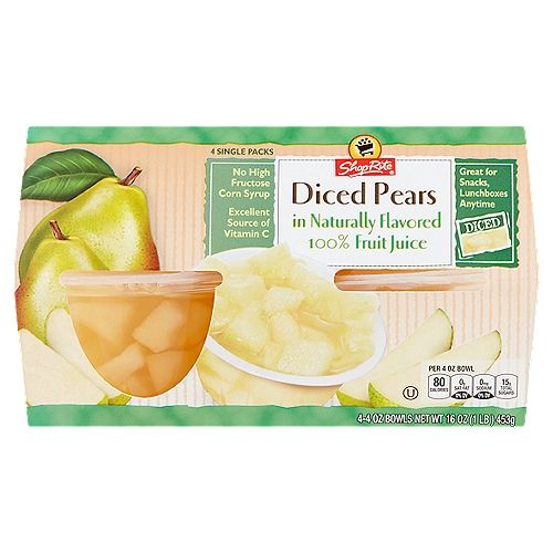 ShopRite Diced Pears in Naturally Flavored 100% Fruit Juice, 4 oz, 4 count