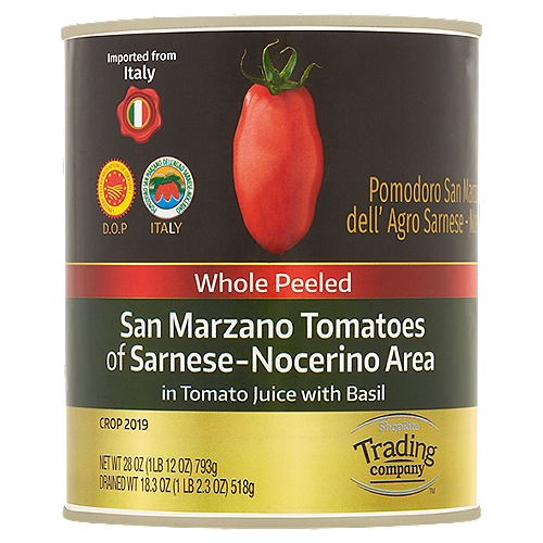 ShopRite Trading Company Whole Peeled San Marzano Tomatoes in Tomato Juice with Basil, 28 oz
Whole Peeled San Marzano Tomatoes of Sarnese-Nocerino Area in Tomato Juice with Basil