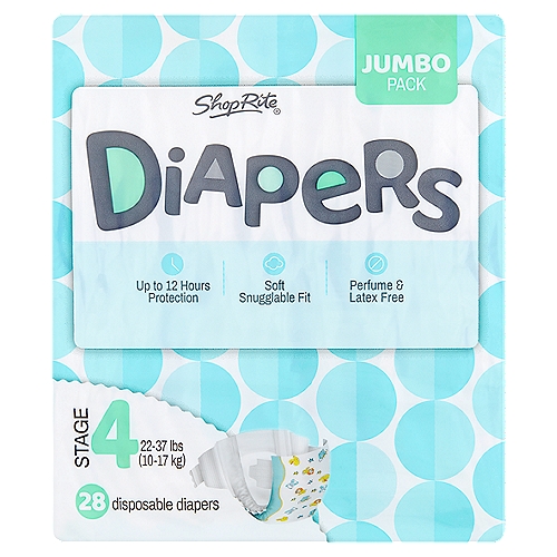 ShopRite Disposable Diapers Jumbo Pack, Stage 4, 22-37 lbs, 28 count