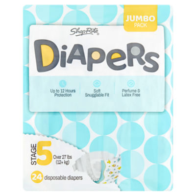 ShopRite Disposable Diapers Jumbo Pack, Stage 5, Over 27 lbs, 24 count, 24 Each