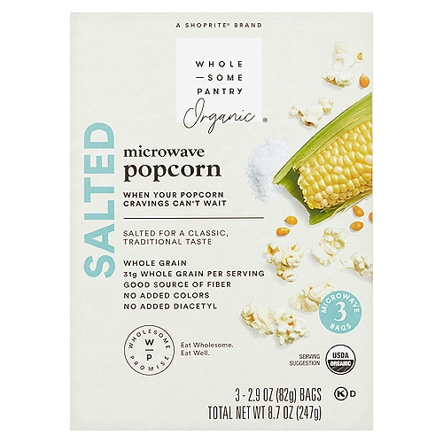 Wholesome Pantry Organic Salted Microwave Popcorn, 2.9 oz, 3 count
