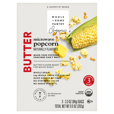 Wholesome Pantry Organic Butter Microwave Popcorn, 3.3 oz, 3 count, 9.9 Ounce