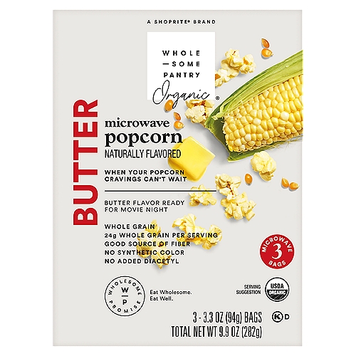 Wholesome Pantry Organic Butter Microwave Popcorn, 3.3 oz, 3 count