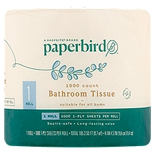 Paperbird Bathroom Tissue, 1000 1-ply sheets per roll, 1 count, 10 Each