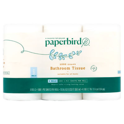 Paperbird Bathroom Tissue, 1000 1-ply sheets per roll, 6 count, 60 Each