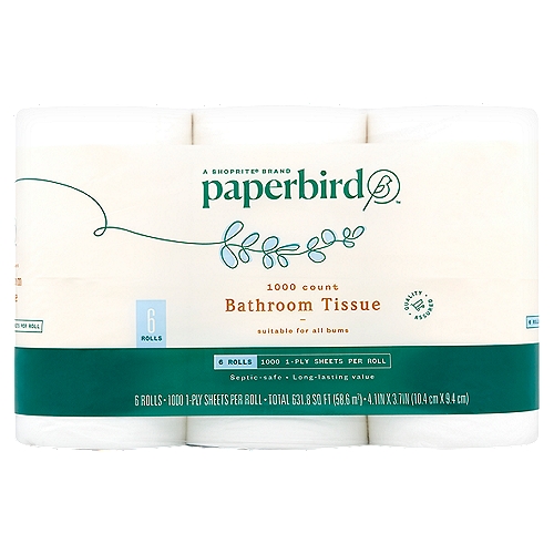 Paperbird Bathroom Tissue Rolls, 1000 sheets, 6 count