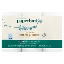 Paperbird 1000 1-ply sheets per roll, Bathroom Tissue, 12 Each