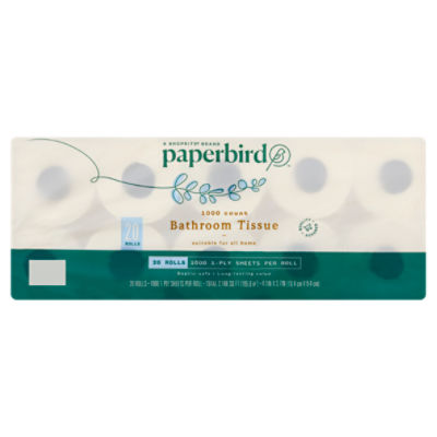 Paperbird Bathroom Tissue, 1000 1-ply sheets per roll, 20 count