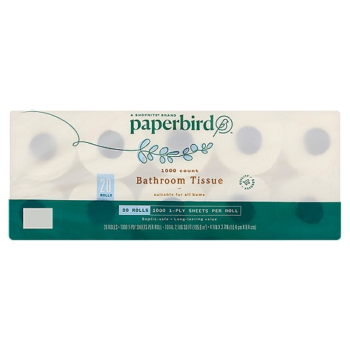 Paperbird Bathroom Tissue, 1000 1-ply sheets per roll, 20 count