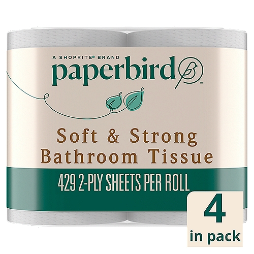 Paperbird Mega Rolls Soft & Strong Bathroom Tissue, 429 2-ply sheets per roll, 4 count
4 Mega Rolls = 16 Regular*
*Compared to a regular roll with 107 sheets