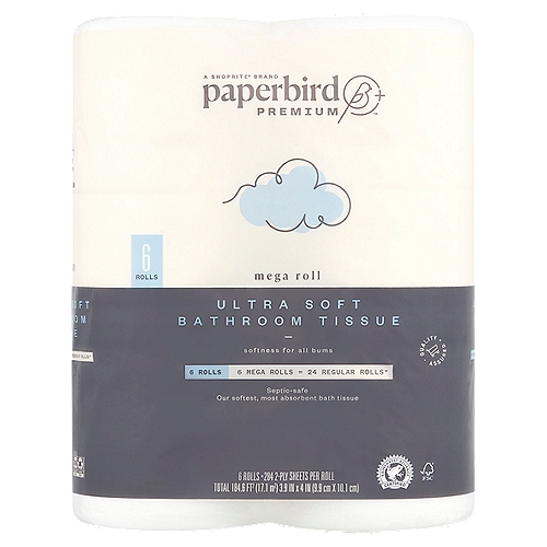 Paperbird Premium Ultra Soft Bathroom Tissue, 284 2-ply sheets per roll, 6 count