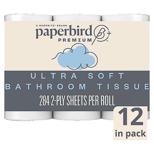 Paperbird Premium Ultra Soft Bathroom Tissue, 284 2-ply sheets per roll, 12 count
12 Mega Rolls = 48 Regular Rolls*
*Compared to a regular roll with 71 sheets