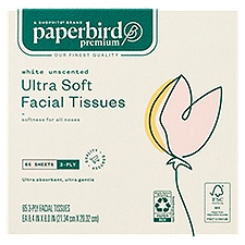 Paperbird Premium White Unscented Ultra Soft 65 3-ply tissues per box, Facial Tissues, 65 Each