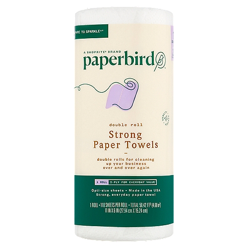 Paperbird Giant Roll Strong Paper Towels, 110 sheets per roll, 1 roll
1 Giant Roll Has 75% More SQ FT Vs Regular Rolls*
*Compared to a regular roll with 28.8 sq ft