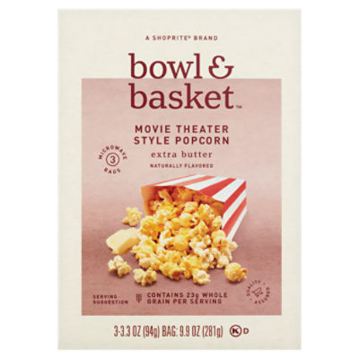 Bowl & Basket Extra Butter Movie Theater Style Popcorn, 3.3 oz, 3 count, 9.9 Ounce